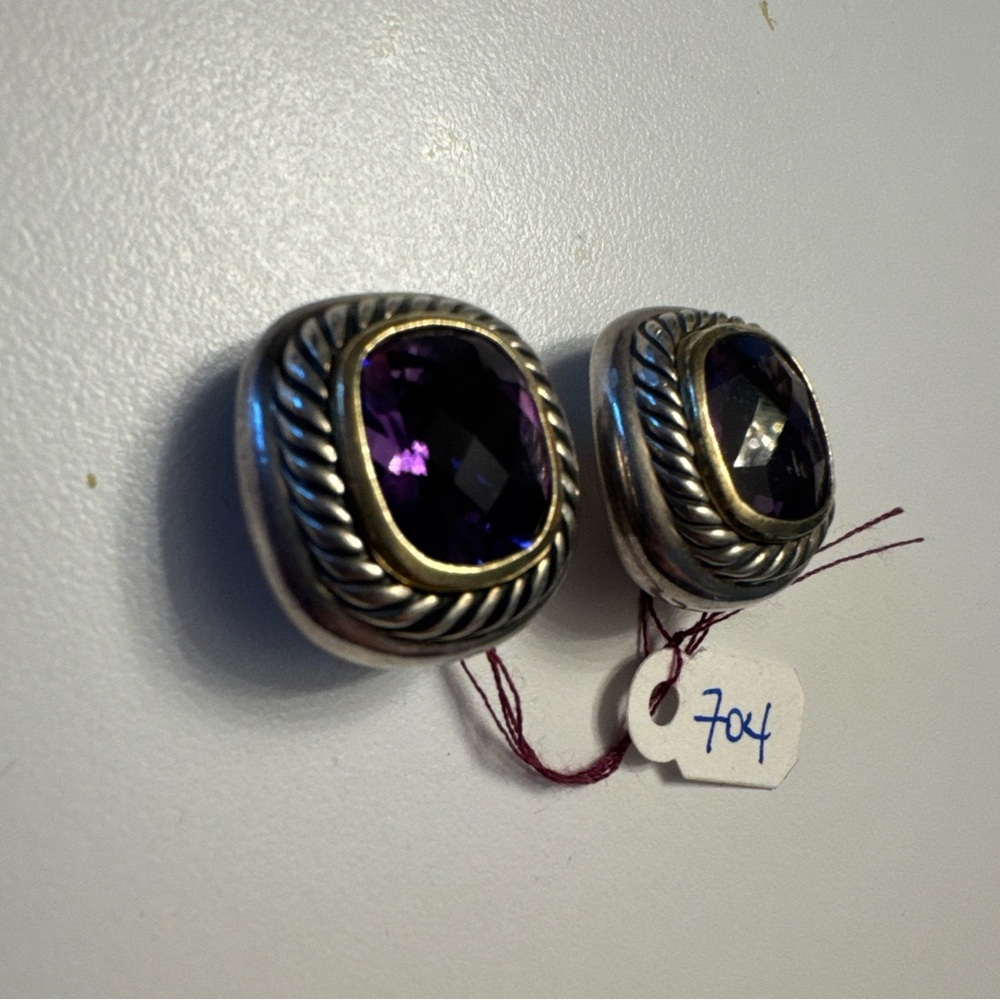 David Yurman Albion Earrings w/ Amethyst & Gold EUC - Picture 2 of 7